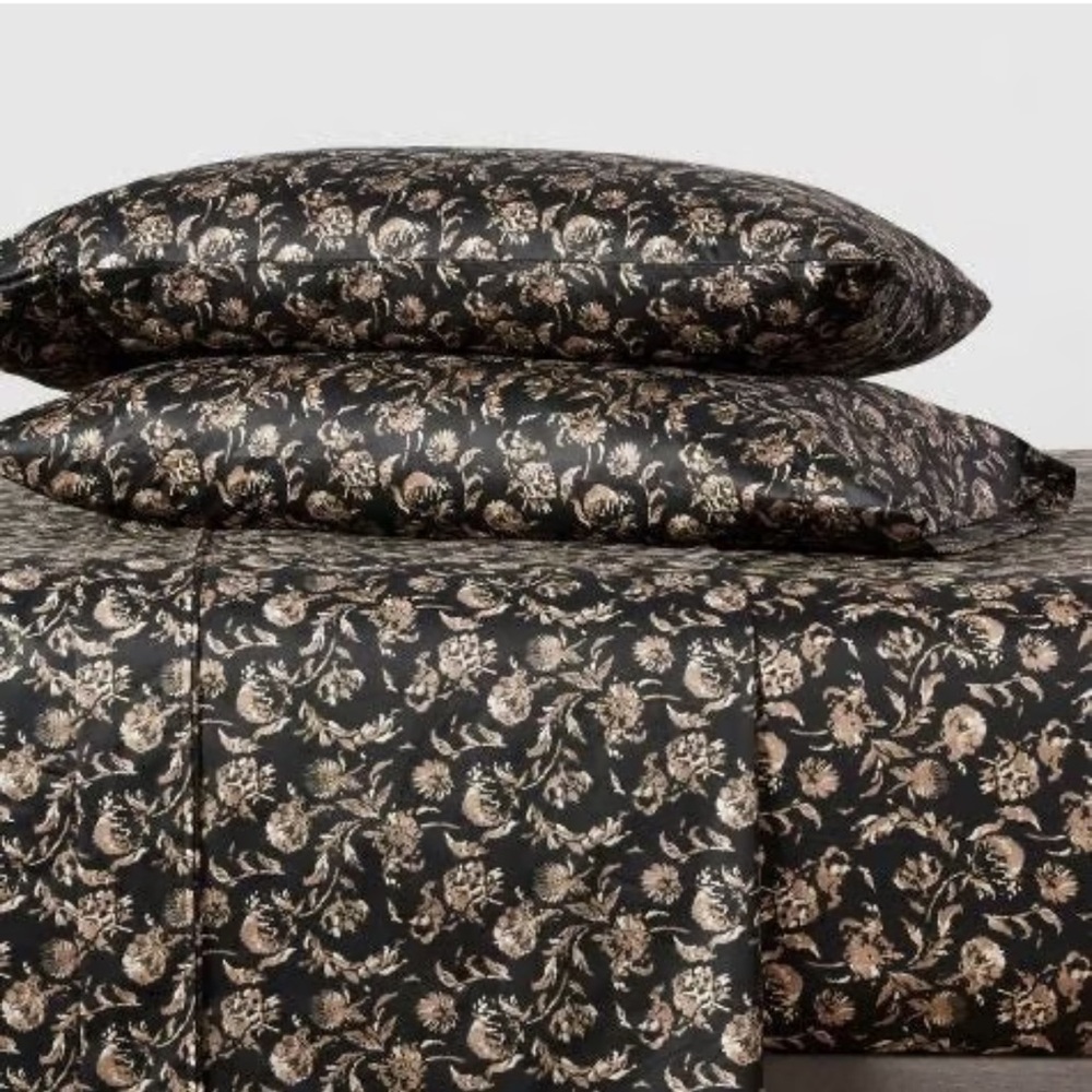 Threshold Black and Tan Floral Bedding King set Sheets 100% cotton